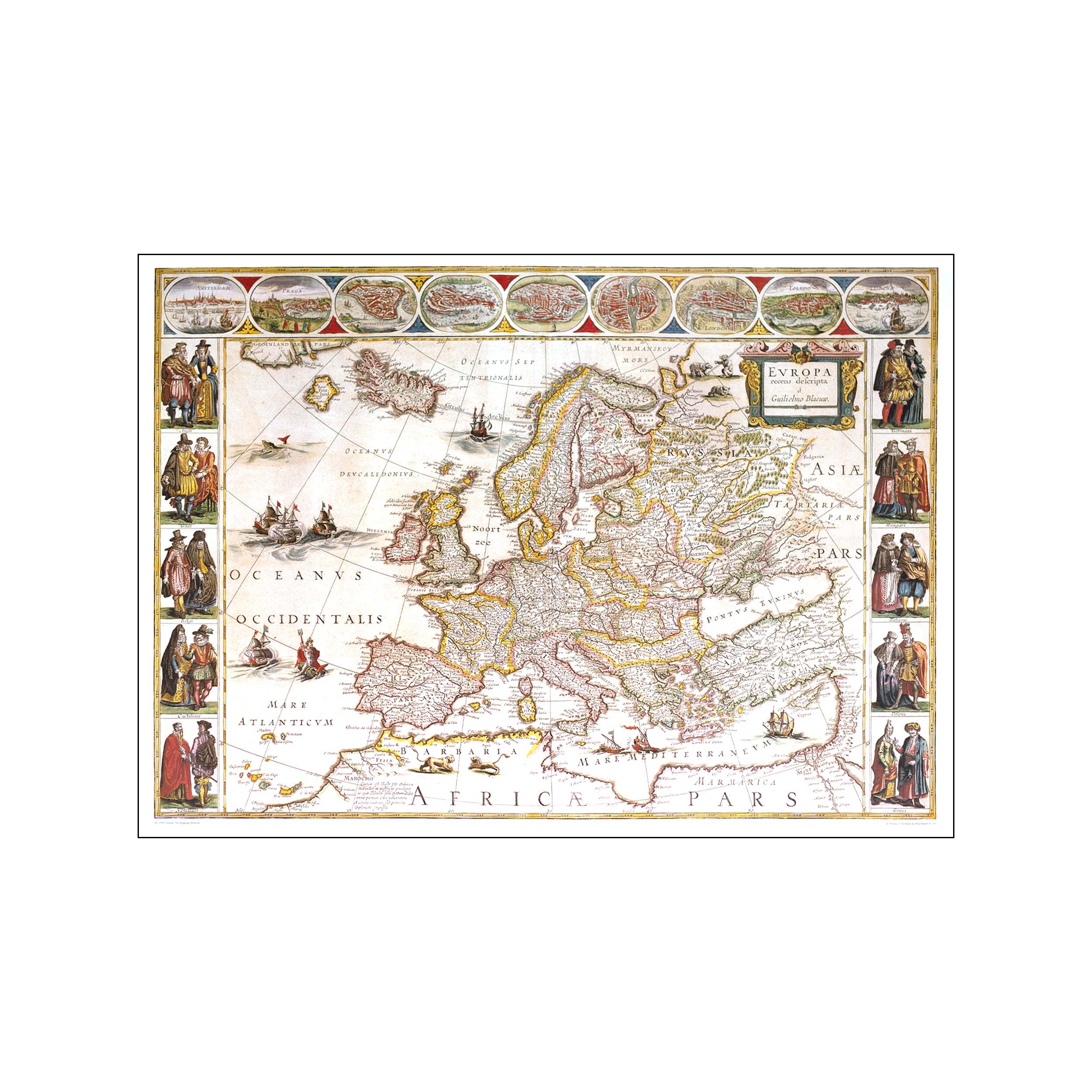Ancienne Carte D’Europe Montée Sur Bois – Gravure Blaeuw – Reproduction Sur Panneau