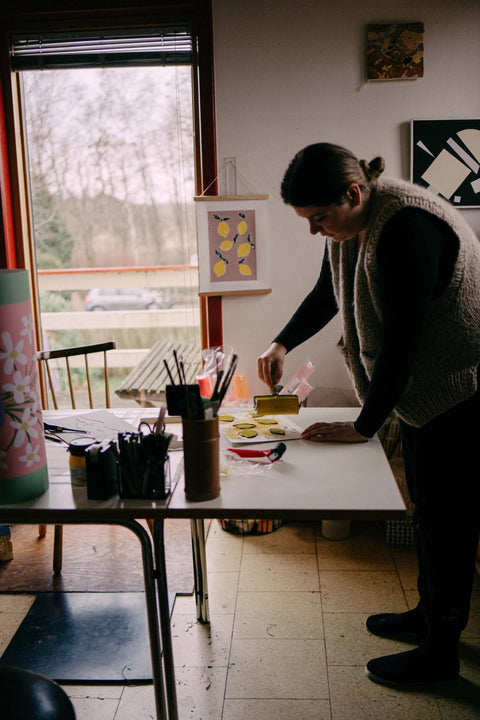 Camilla Bergqvist creating new artwork in her studio