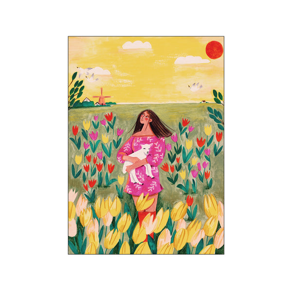 Woman in spring tulip field — Art print by Caroline Bonne Müller from Poster & Frame