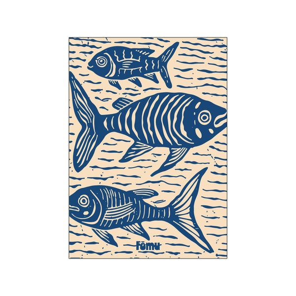 Fishes Lino Blue — Art print by Fomu Illustrations from Poster & Frame