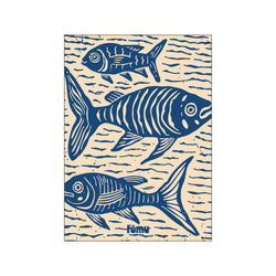 Fishes Lino Blue — Art print by Fōmu illustrations from Poster & Frame