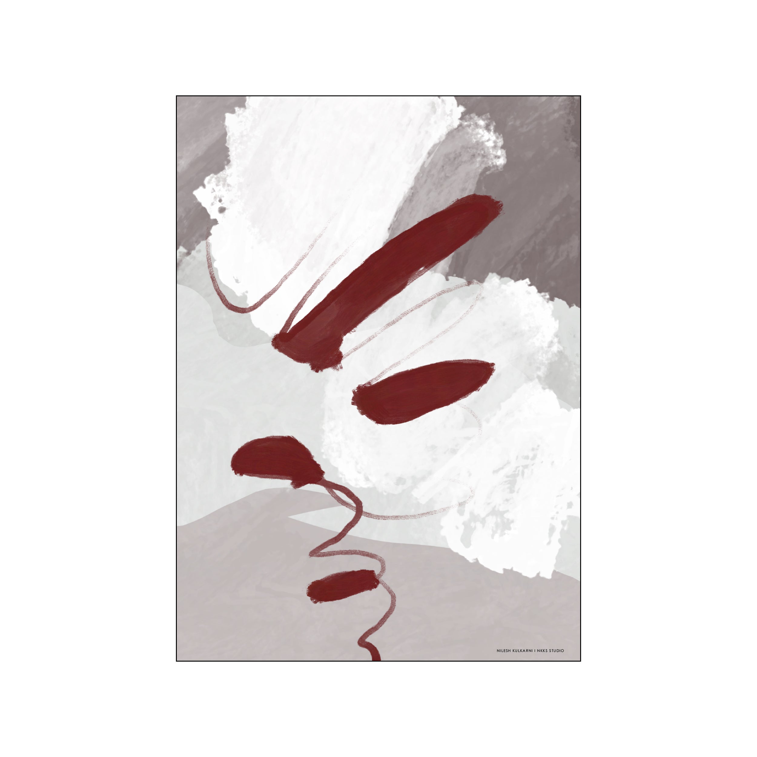 Modern Maroon Brushstrokes – Poster & Frame Art Group