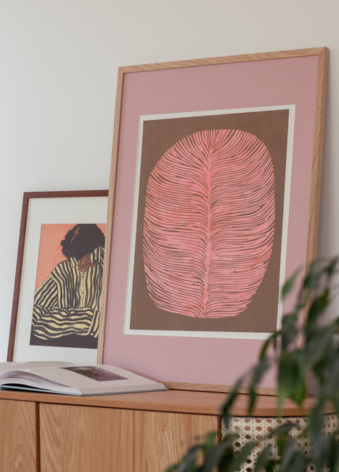 Framed printed with white and pink passepartout around