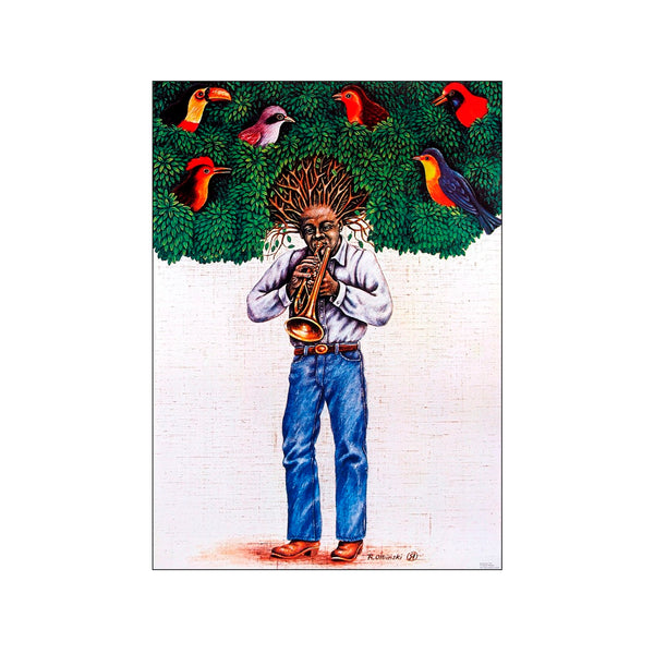 Trumpeter with Tree-Hair and Birds — Art print by Rafał Olbiński from Poster & Frame