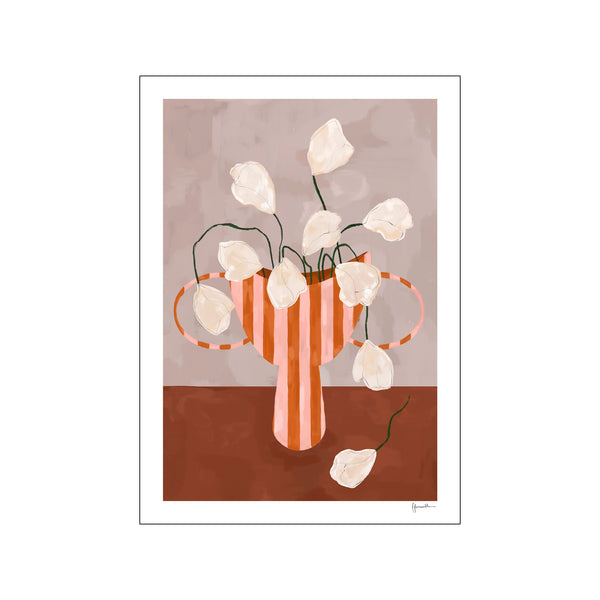 White Flowers in Striped Vase – Poster & Frame Art Group