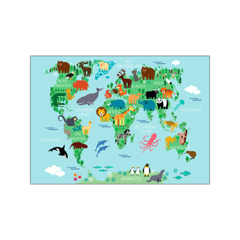 Verdenskort plakat med dyr til børn — Art print by Citatplakat from Poster & Frame