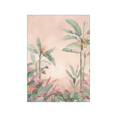 Vintage Pink Jungle Landscape & parrot birds — Art print by Bloomery Decor from Poster & Frame