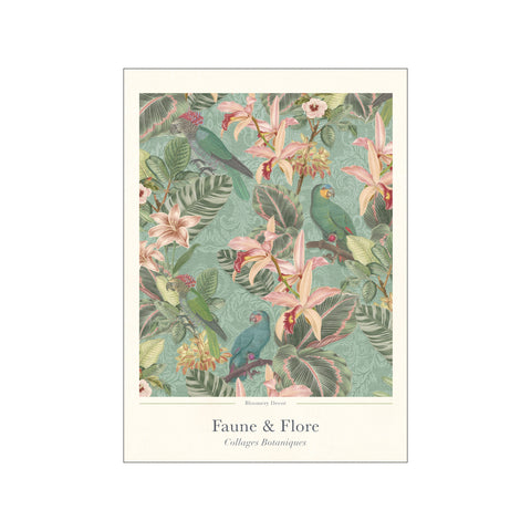 Parrots and orchid flowers tropical dream — Art print by Bloomery Decor from Poster & Frame