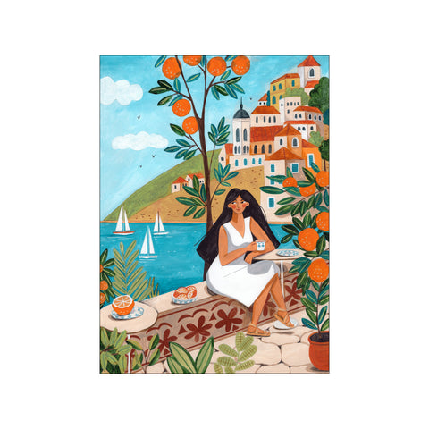Travel poster woman in Mediterranean coast — Art print by Caroline Bonne Muller from Poster & Frame