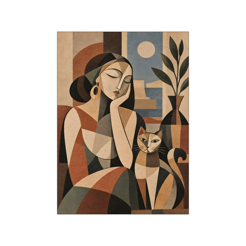 Geometric Woman Cat Earthy Cubist Harmony