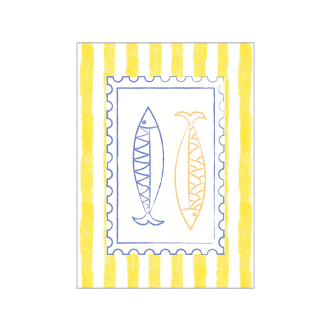 Blue and Yellow Fish Stamp on Yellow Stripes — Art print by Jolly and Dash from Poster & Frame