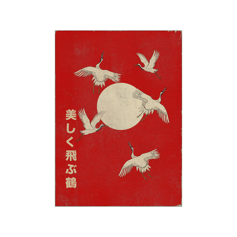Cranes and Red Sun