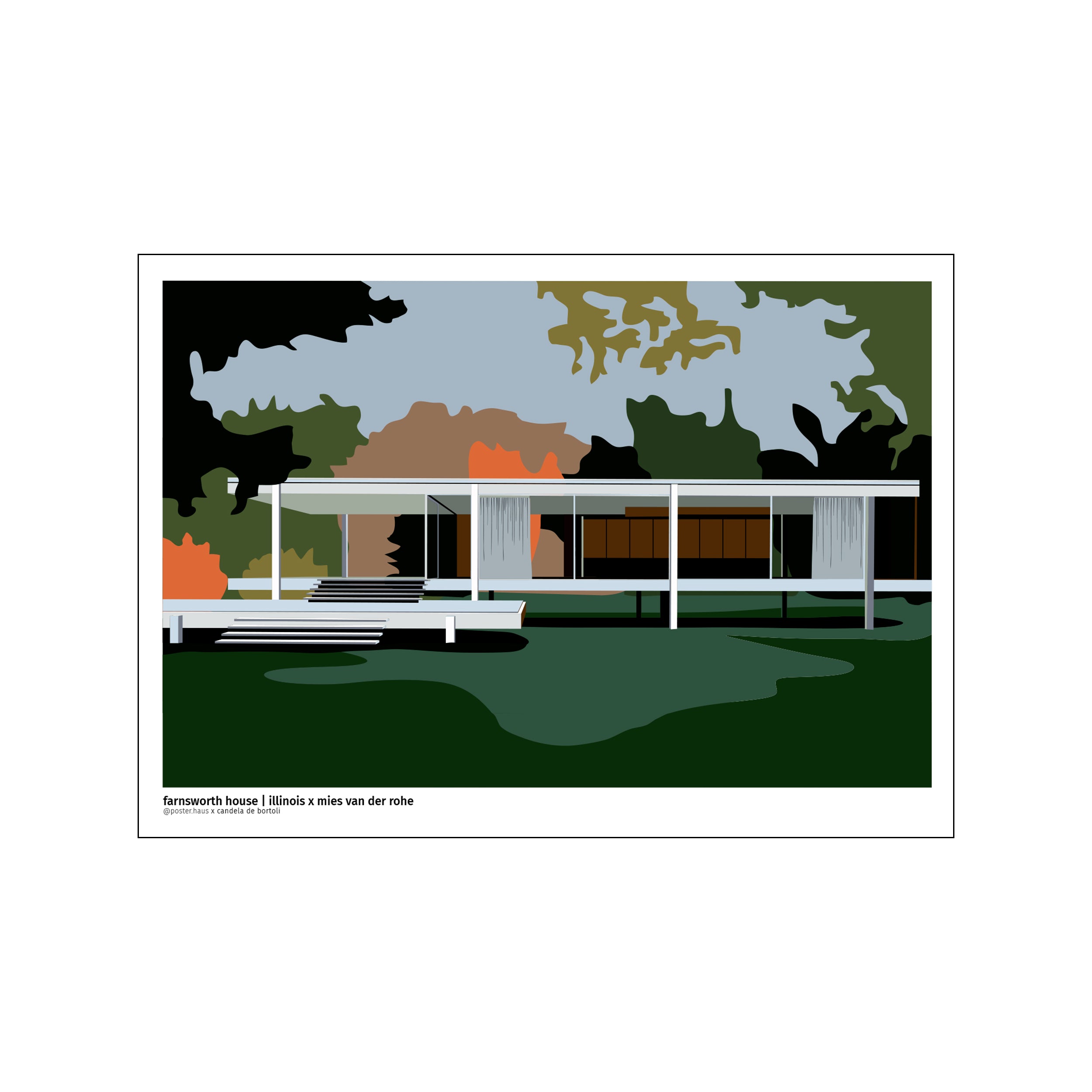Farnsworth アートポスター 50×70cm フレーム付き Farnsworth house-Day