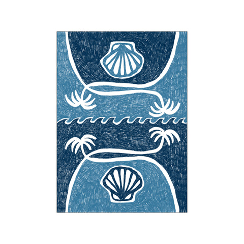 Wave Shells And Palm Trees - Blue — Art print by Shatha Al Dafai from Poster & Frame