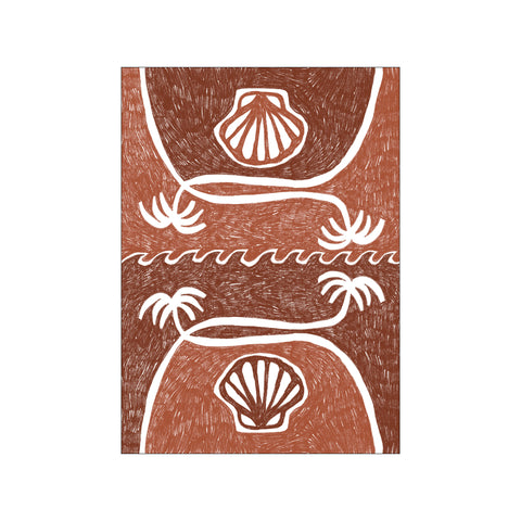 Wave Shells And Palm Trees - Brown Terracotta — Art print by Shatha Al Dafai from Poster & Frame