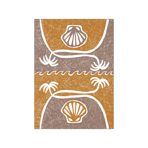Wave Shells And Palm Trees - Yellow Taupe — Art print by Shatha Al Dafai from Poster & Frame