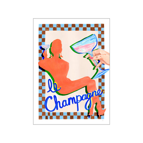 Le Champagne Blue and Orange Cocktail Print — Art print by Violets Print House from Poster & Frame
