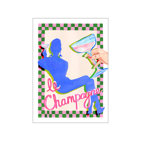 Le Champagne Blue and Pink Cocktail Print — Art print by Violets Print House from Poster & Frame