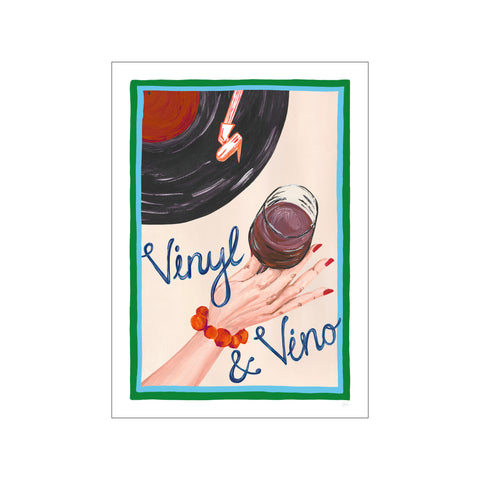 Vinyl & Vino Blue and Green Music Print — Art print by Violets Print House from Poster & Frame