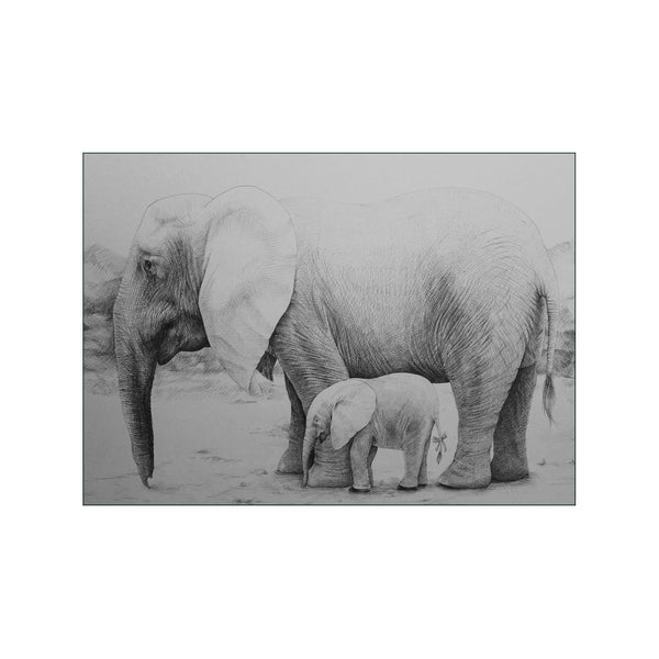 Baby Elephant With Mom — Art print by Morten Løfberg from Poster & Frame