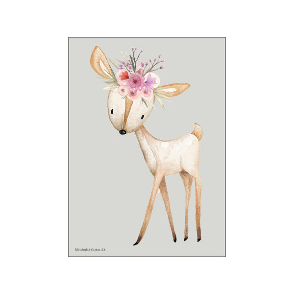 Hjort med blomsterkrans — Art print by MitDejligeHjem from Poster & Frame