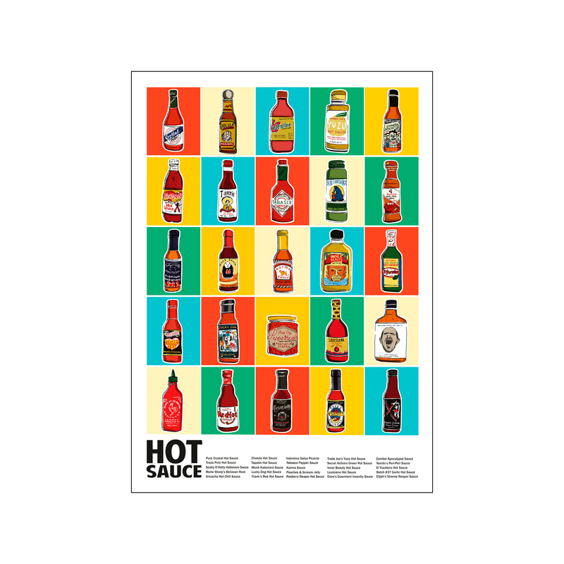 Hot Sauce Squares Standard Wall Art — Art print by Jon Downer from Poster & Frame