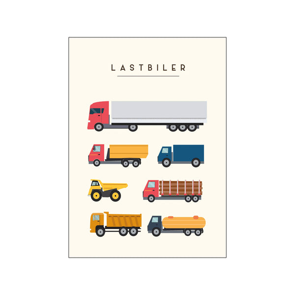 Lastbiler – Børneplakat — Art print by Citatplakat from Poster & Frame