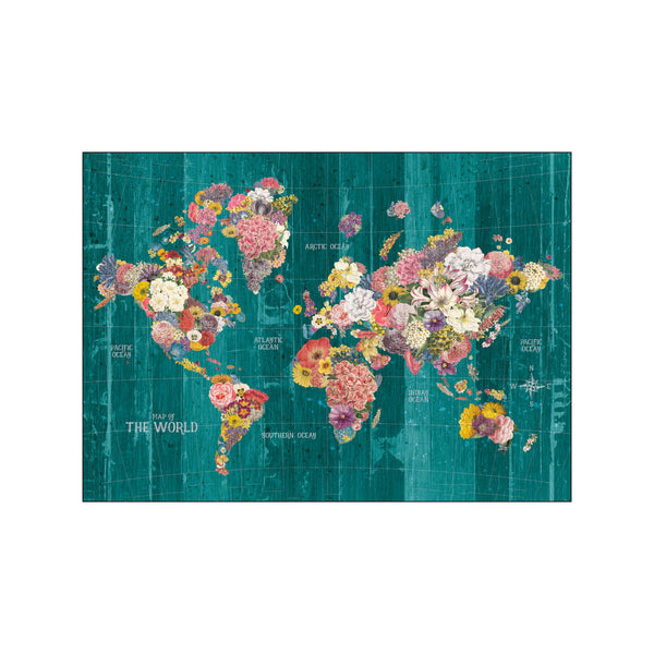 Botanical Floral Map Words Aqua — Art print by Wild Apple from Poster & Frame